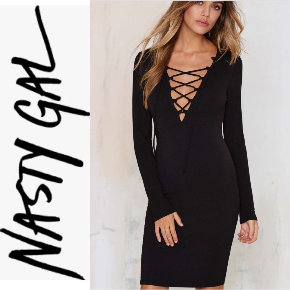 NASTY GAL Bodycon  Lace Up Black Dress